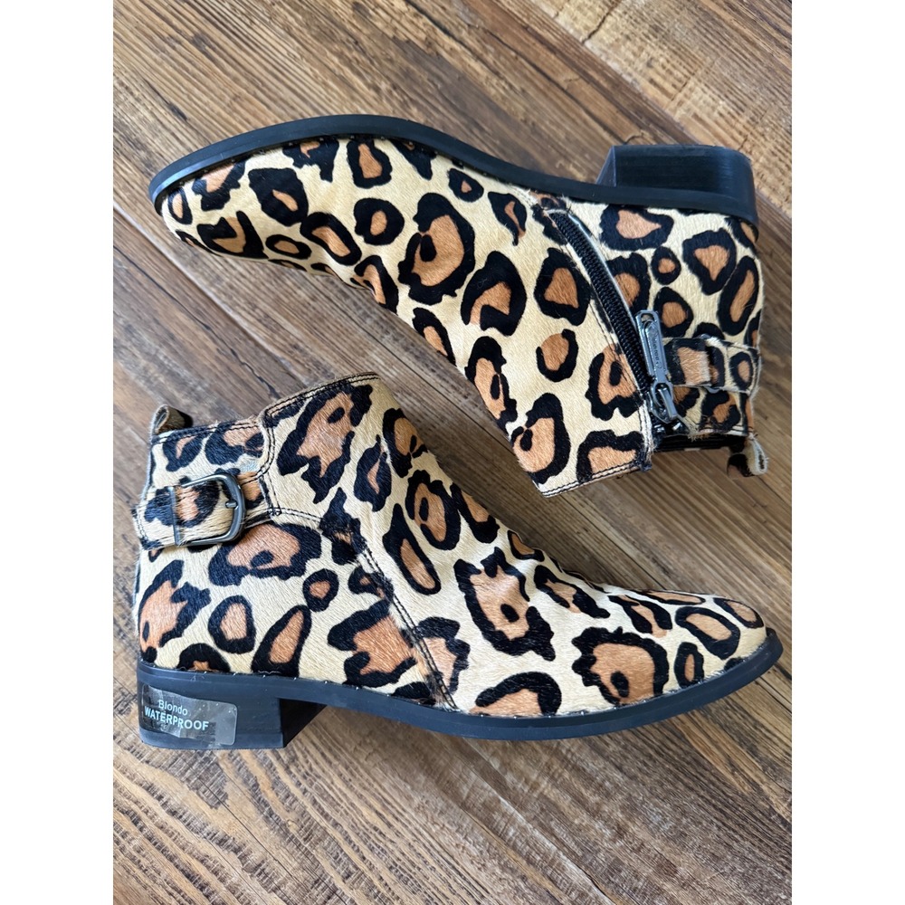 NEW Blondo Waterproof Ankle Boots Womens 6 Leopard Print Calf Hair Booties